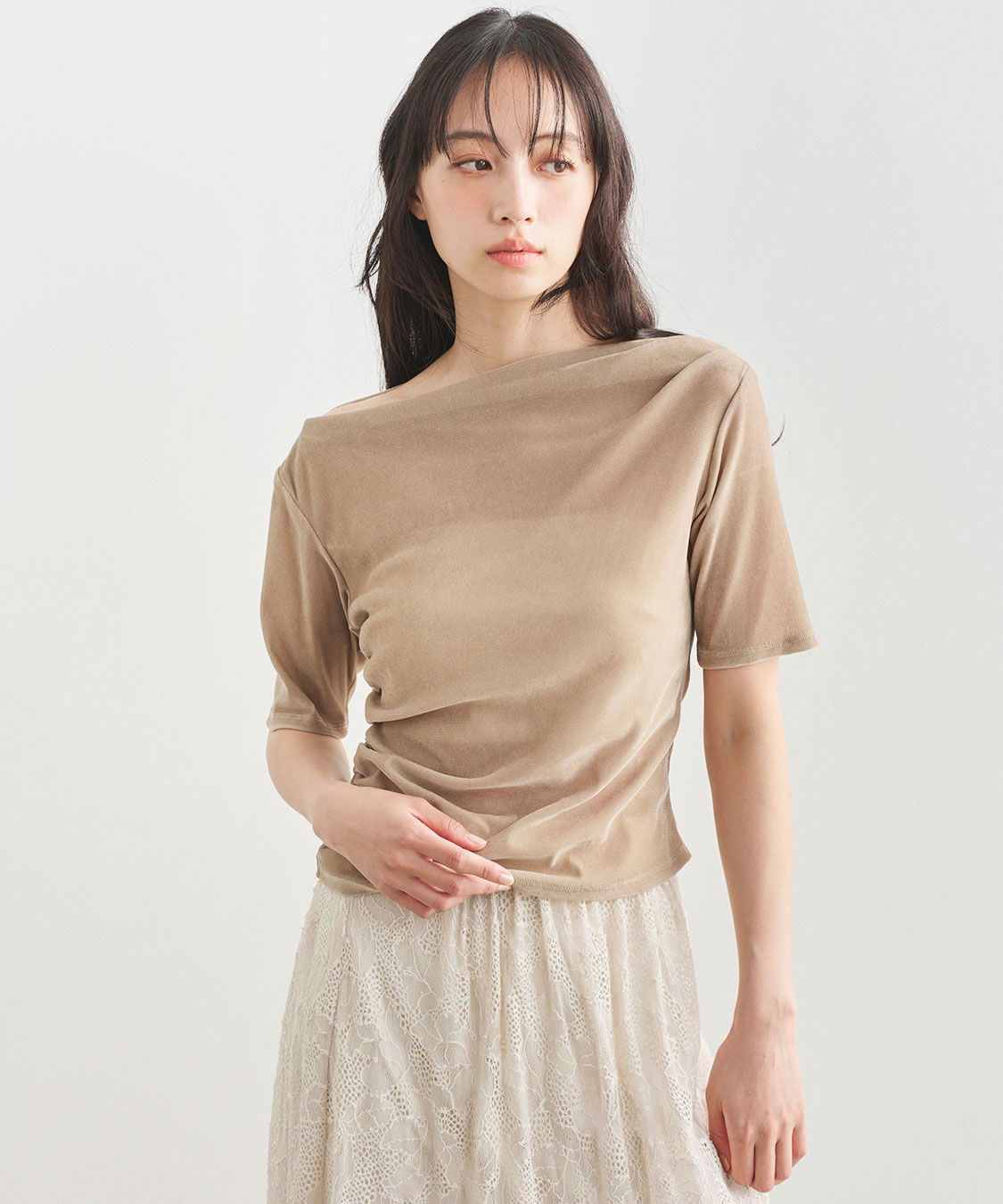 COCO DEAL「フロッキーチュールドレープトップス」|Tシャツ・カットソー|