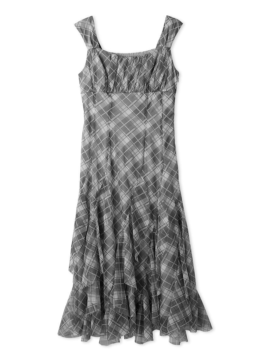 CELFORD「【洗える・接触冷感】シアーチェックラッフルワンピース」|ワンピース|GRY