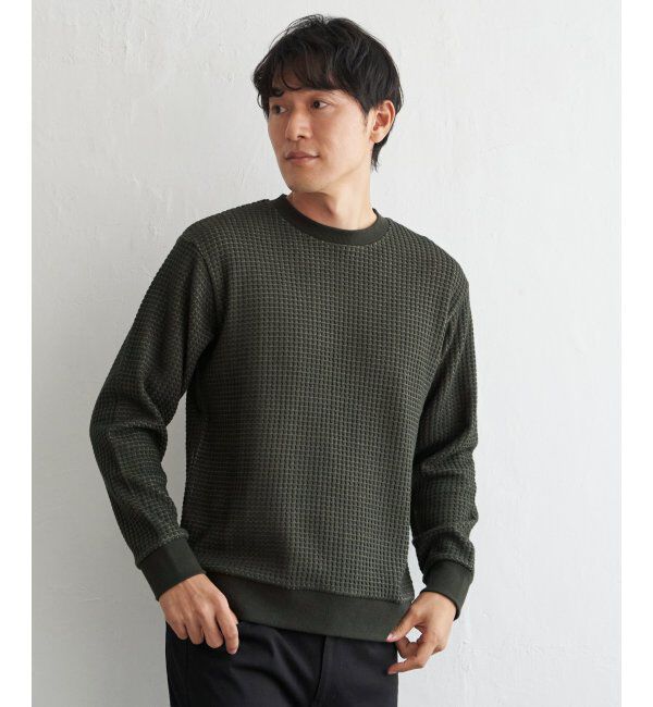 ikka「ビッグワッフルクルーネックプルオーバー」|パーカー|オリーブ