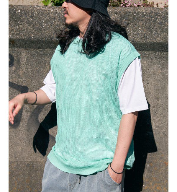 VENCE share style「【2点セット】メッシュニットベストアンサンブルTシャツ」|Tシャツ・カットソー|