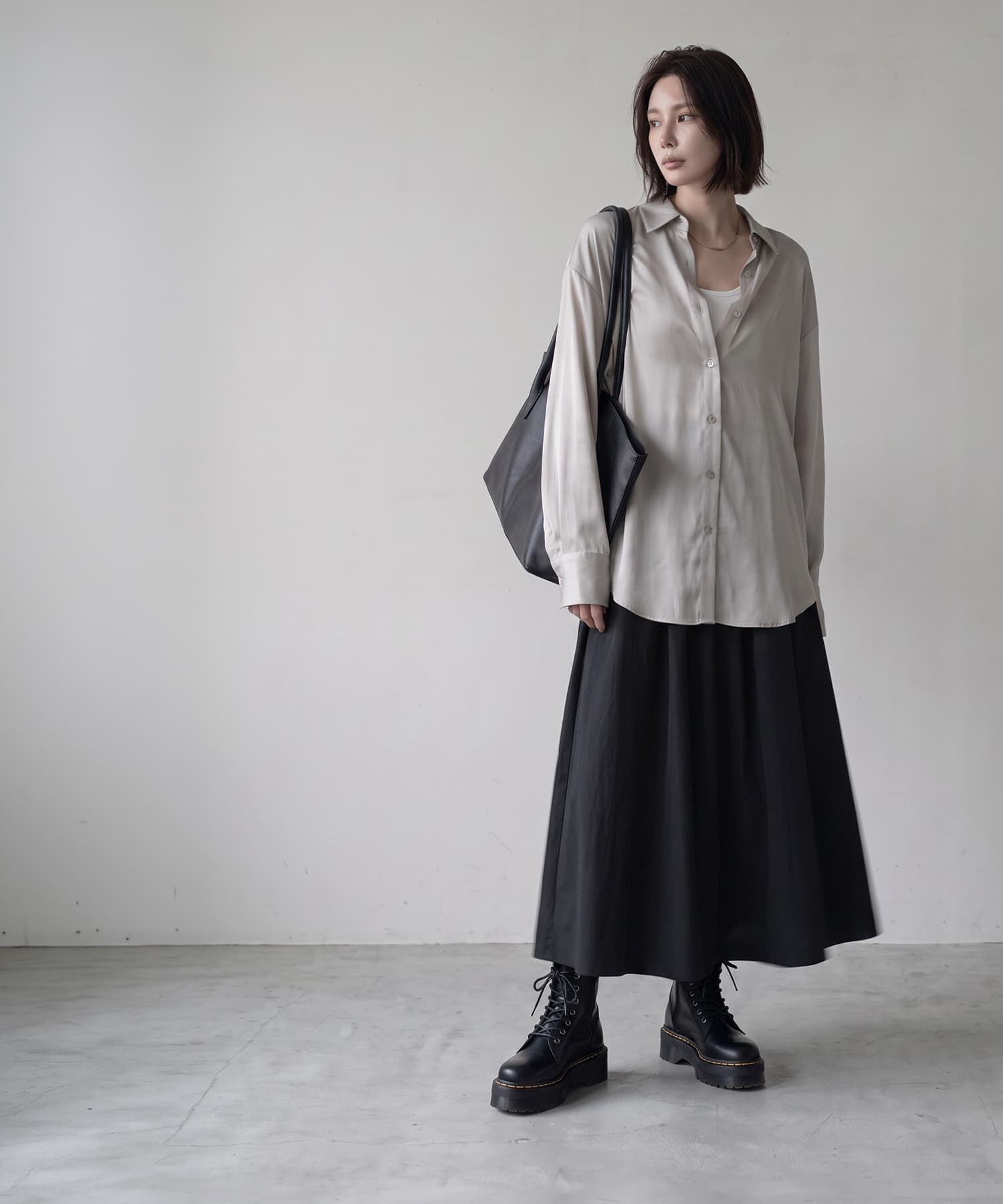 STYLE DELI「【BLK001】シルキーロングスリーブブラウス」|シャツ・ブラウス|