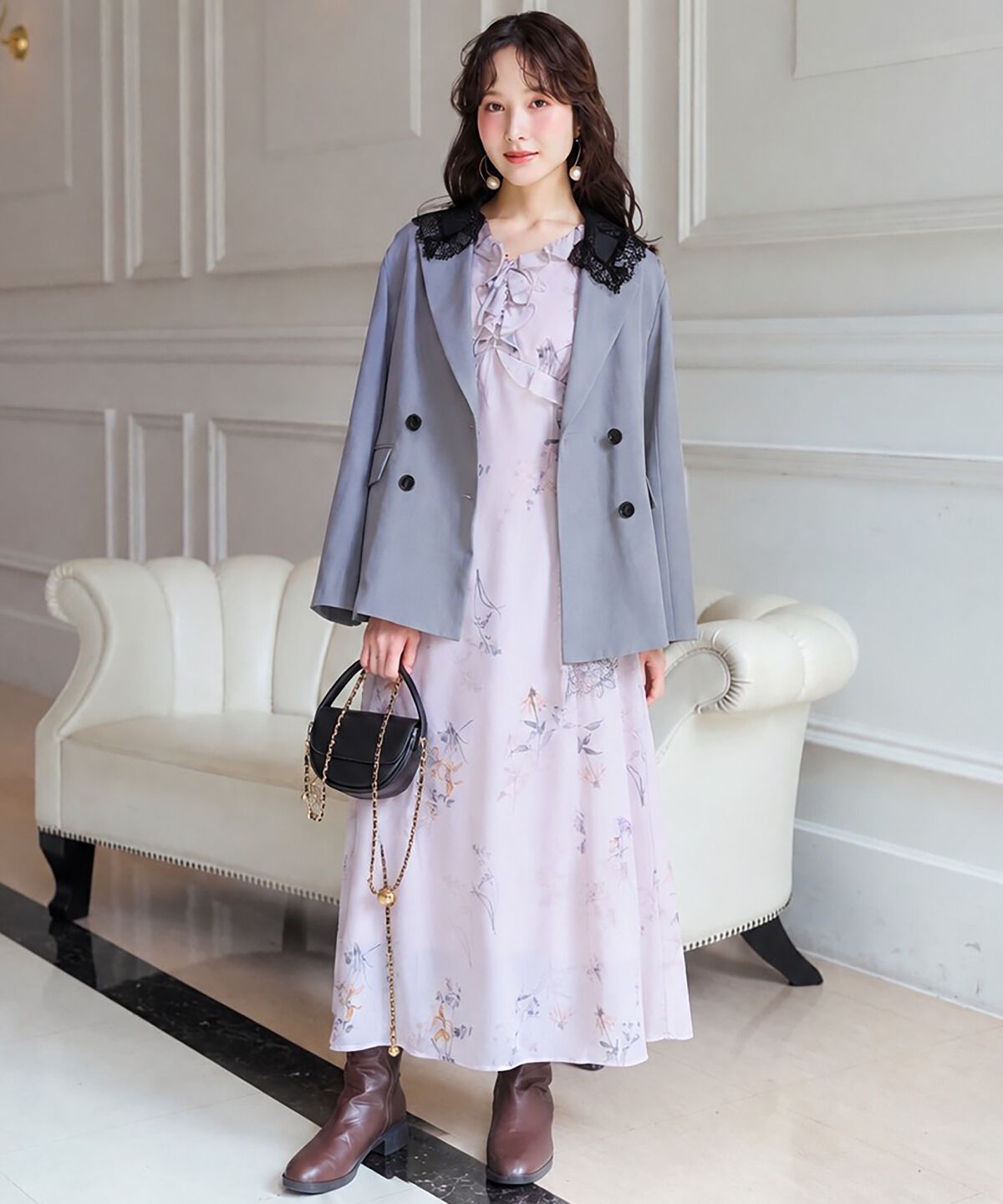 WILLSELECTION「フローラルプリントアイラッシュレースワンピース」|ワンピース|