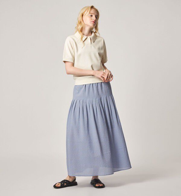 STEVEN ALAN「＜Steven Alan＞ブークレ ダンボール ワンボタン ハーフスリーブ プルオーバー ライト」|Tシャツ・カットソー|