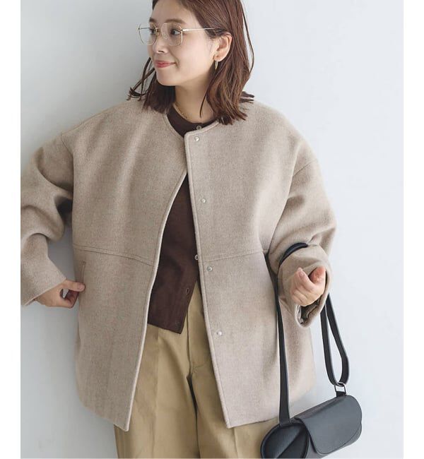JOURNAL STANDARD「《追加4》スーパー140ビーバーノーカラーショートコート」|ノーカラーコート|ベージュ A