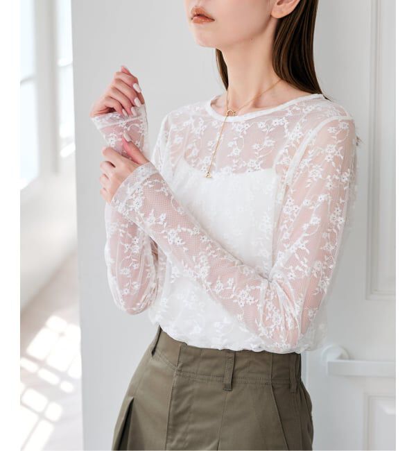 U by SPICK&SPAN「ストレッチレースクループルオーバー」|Tシャツ・カットソー|