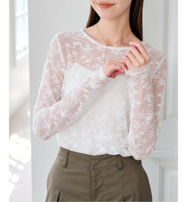 U by SPICK&SPAN「ストレッチレースクループルオーバー」|Tシャツ・カットソー|