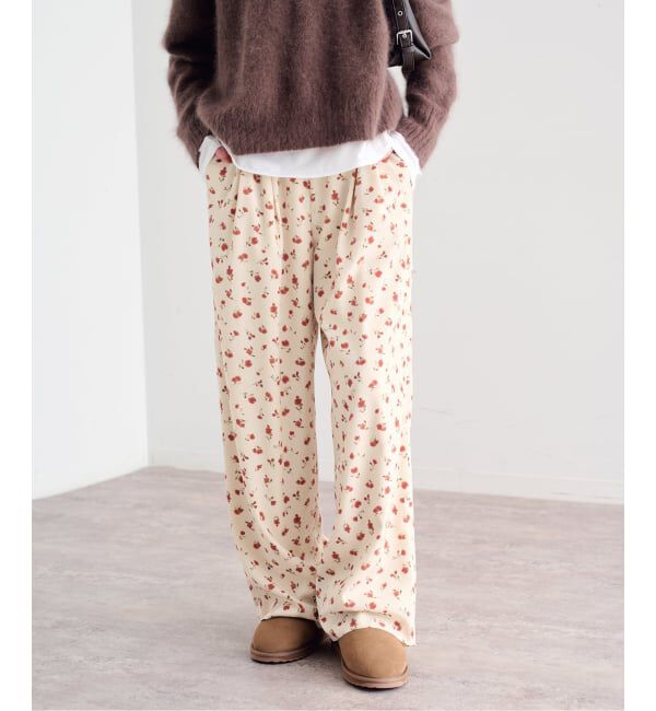 U by SPICK&SPAN「《予約》フラワープリントイージーサテンパンツ」|スラックス|