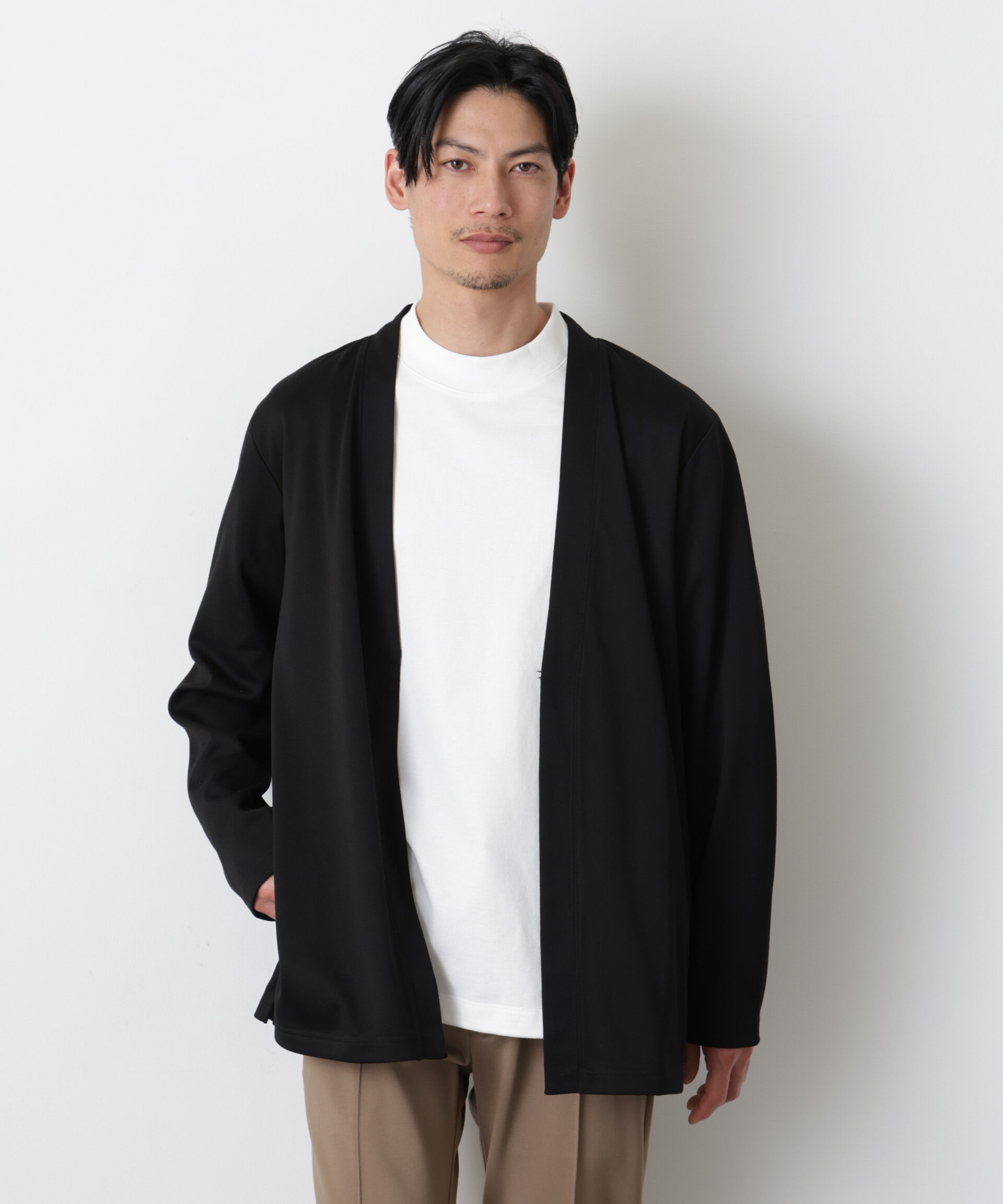 nano･universe「「モダンコンフォート」ダブルジャージー着流しカーディガン」|Tシャツ・カットソー|ブラック