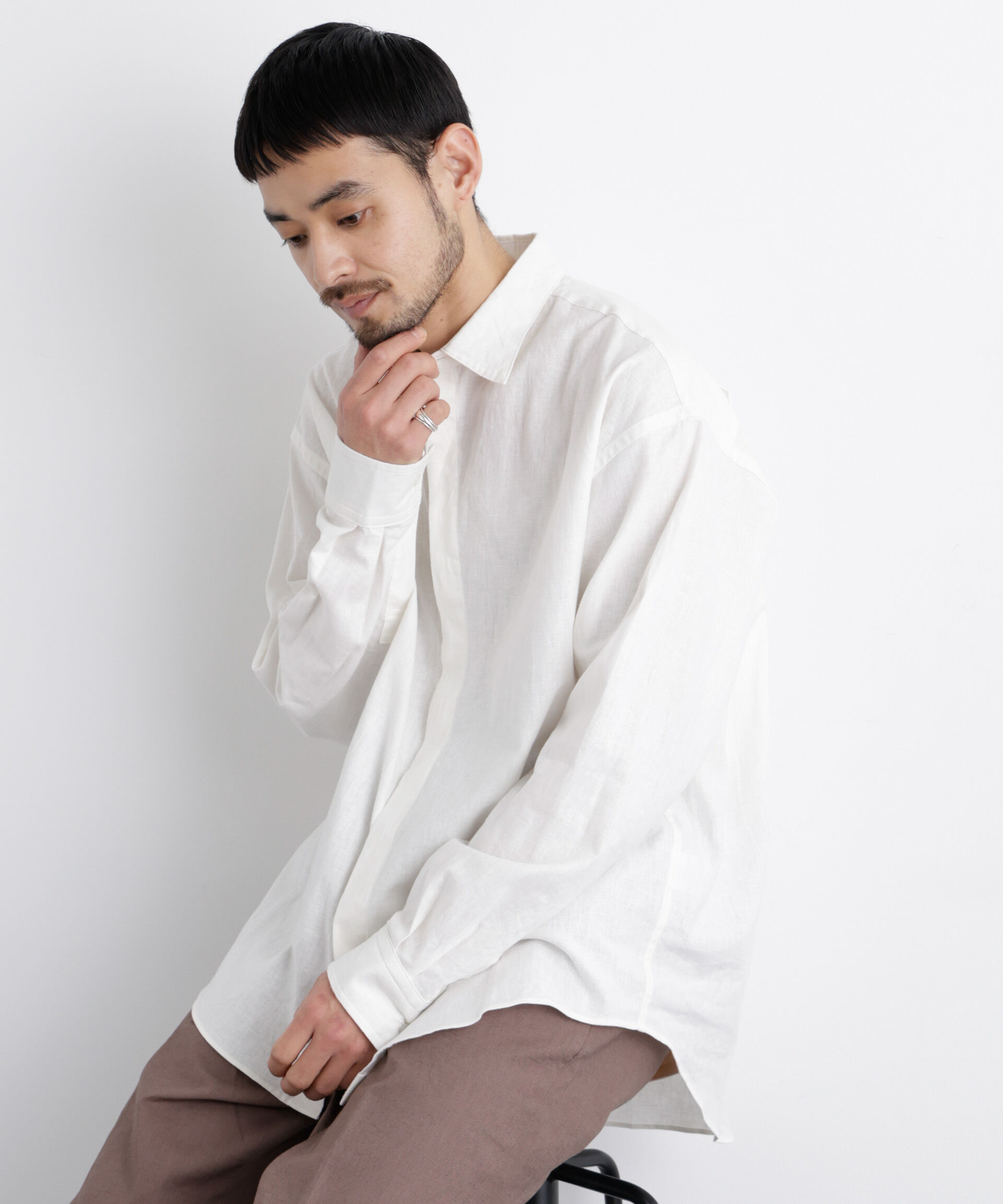 NANO universe「「FRENCH LINEN」リネンコットンレギュラーシャツ」|シャツ・ブラウス|ホワイト