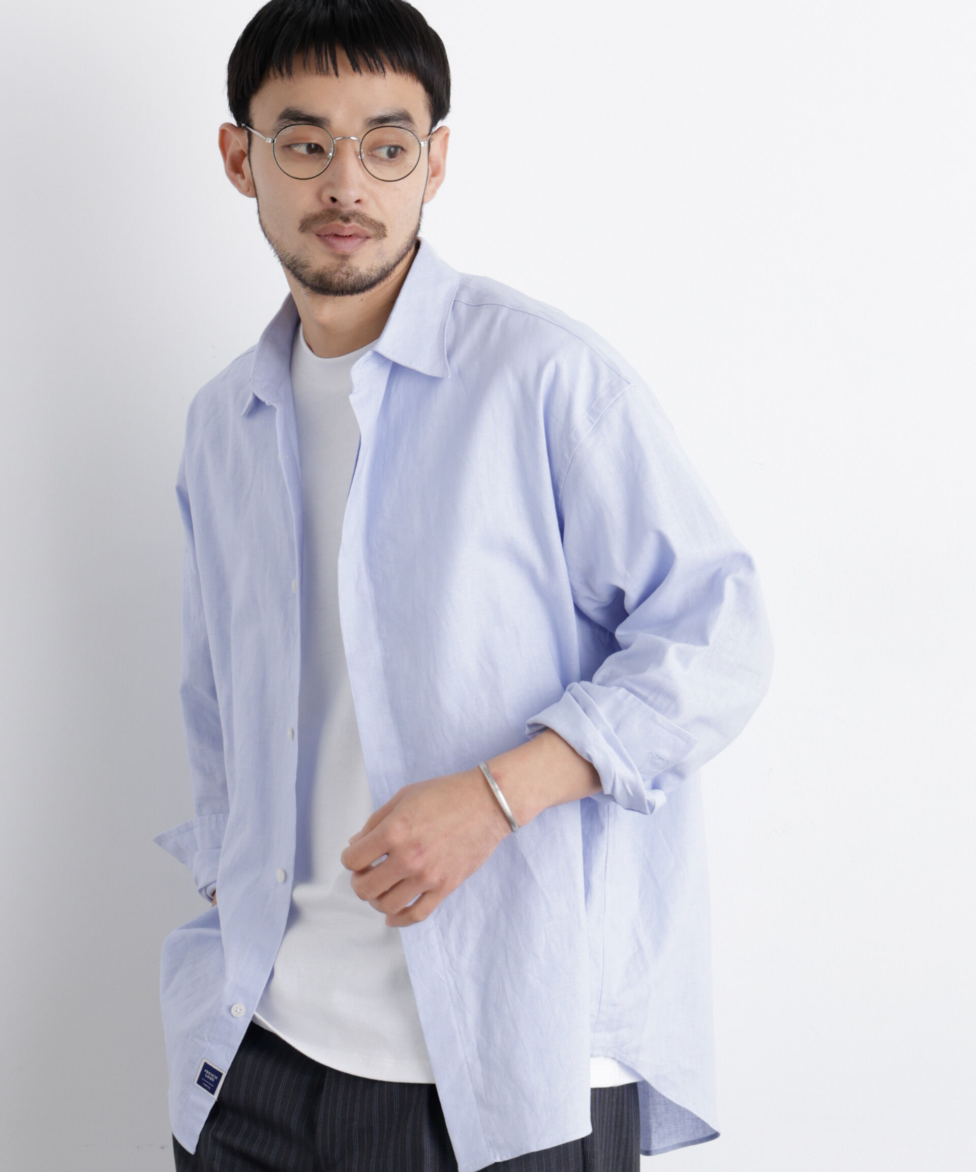 NANO universe「「FRENCH LINEN」リネンコットンレギュラーシャツ」|シャツ・ブラウス|L.ブルー1