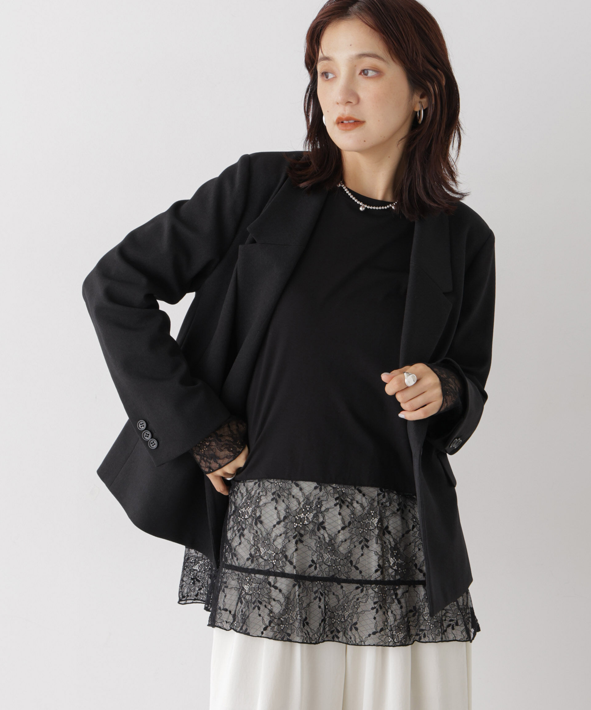 NANO universe「レースフレアヘムカットトップス」|Tシャツ・カットソー|