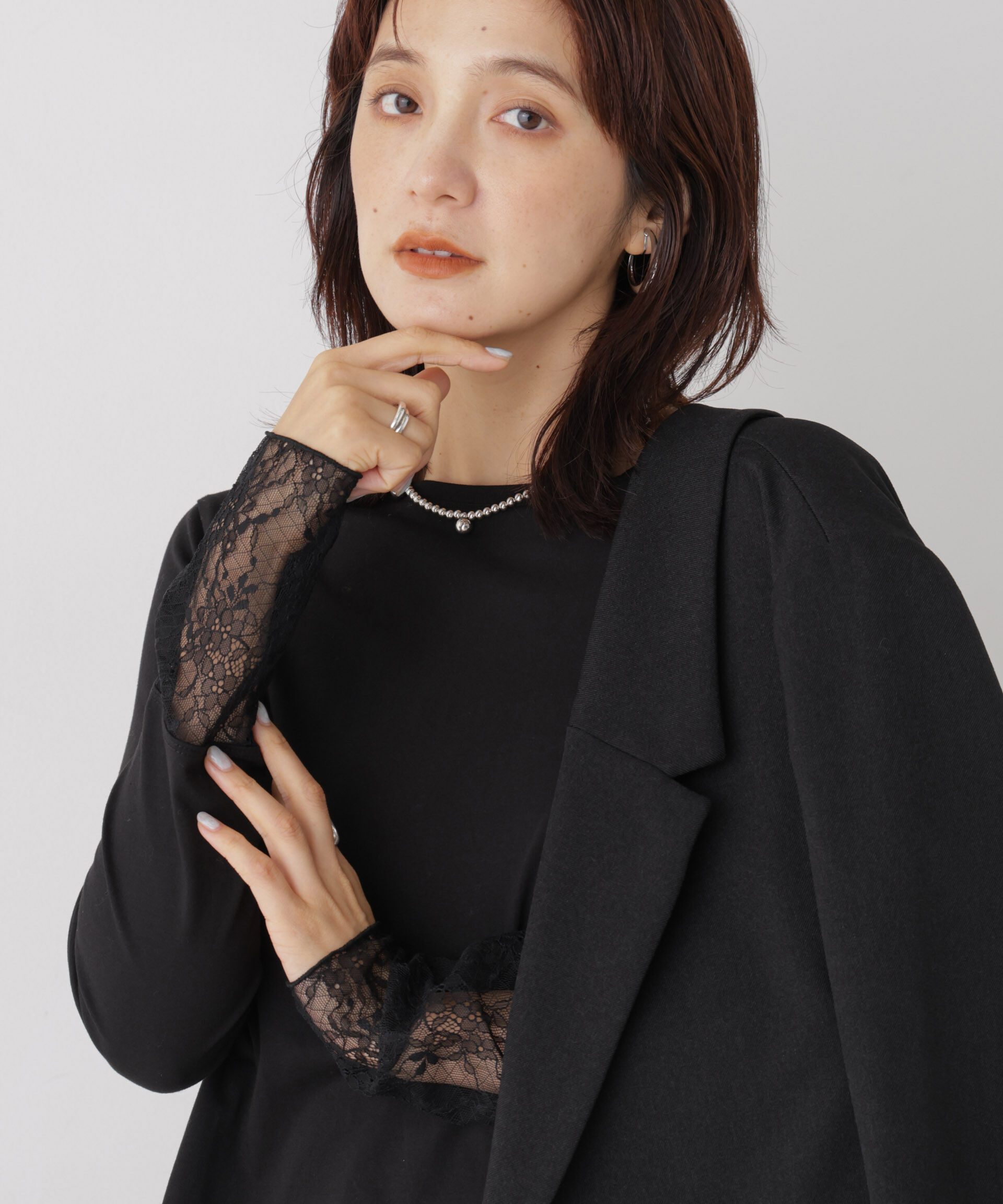 NANO universe「レースフレアヘムカットトップス」|Tシャツ・カットソー|