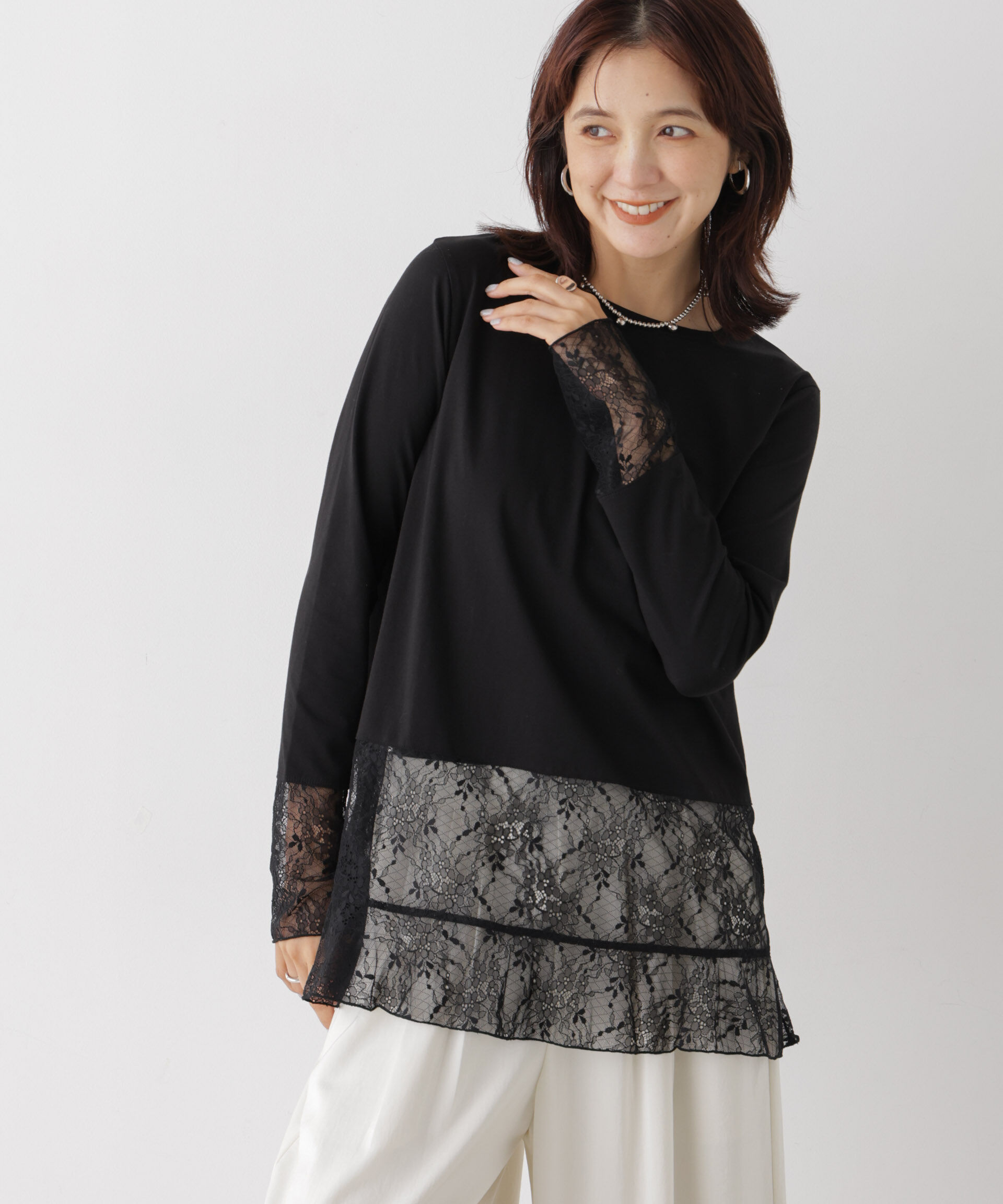 NANO universe「レースフレアヘムカットトップス」|Tシャツ・カットソー|