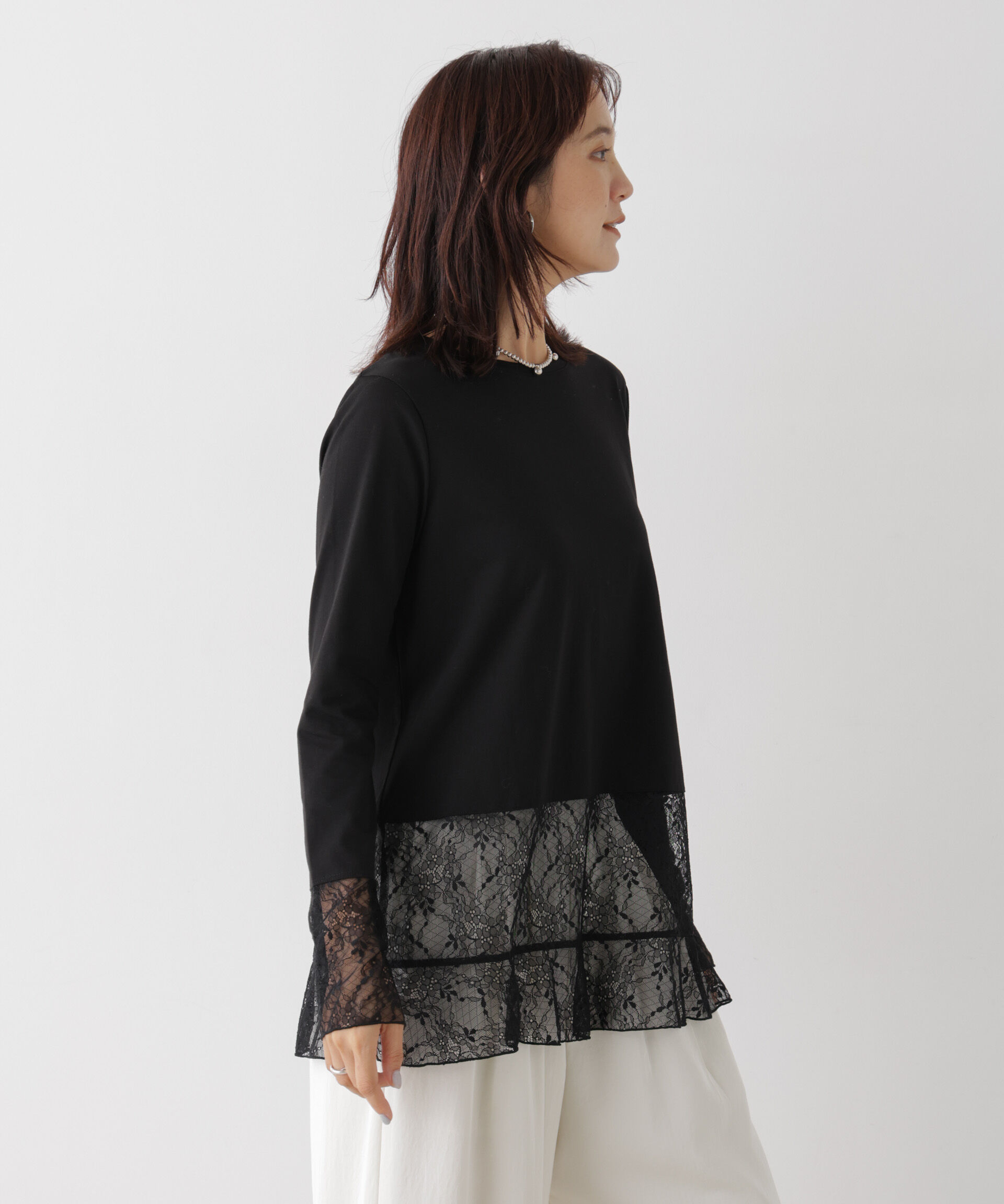 NANO universe「レースフレアヘムカットトップス」|Tシャツ・カットソー|