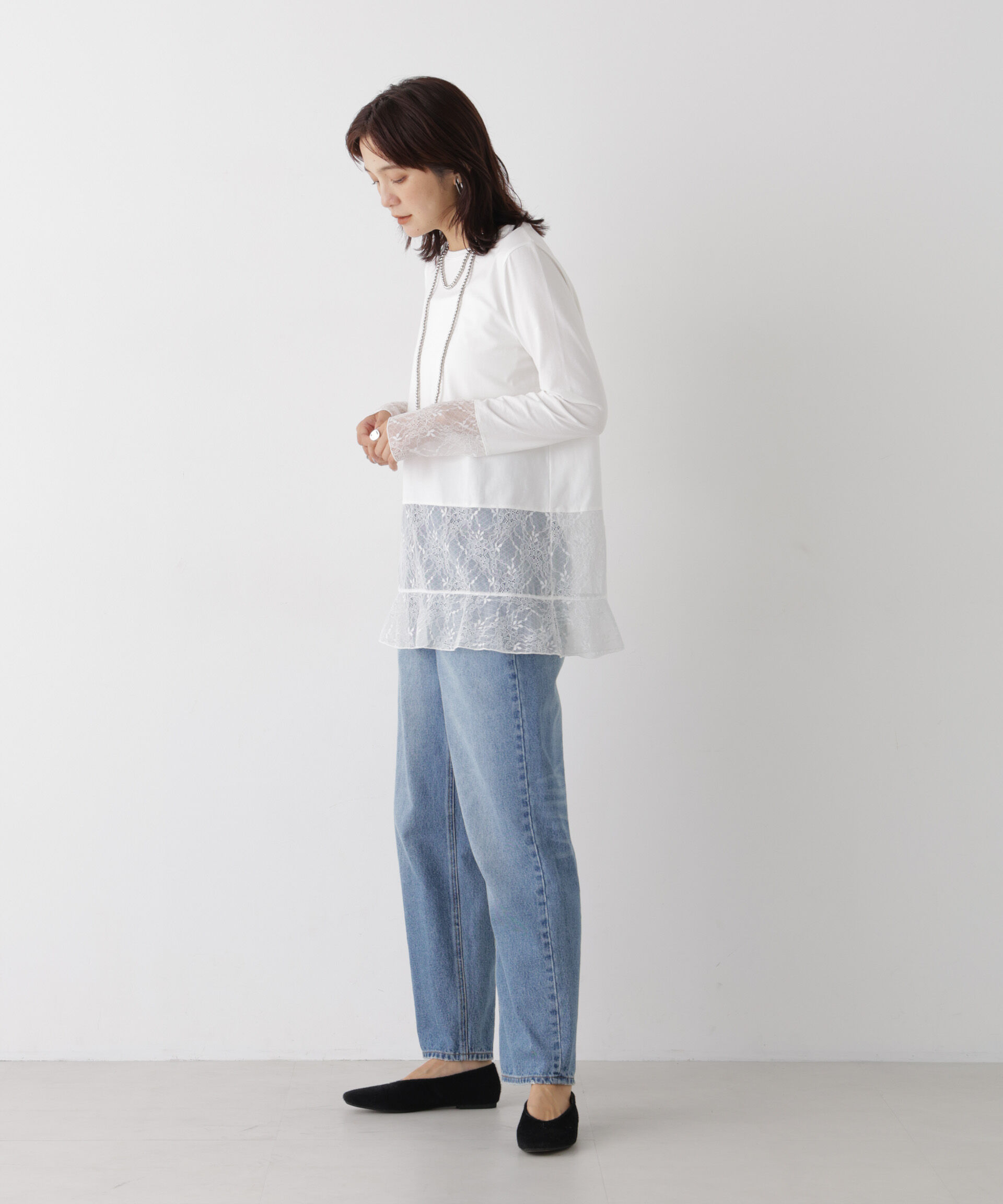 NANO universe「レースフレアヘムカットトップス」|Tシャツ・カットソー|