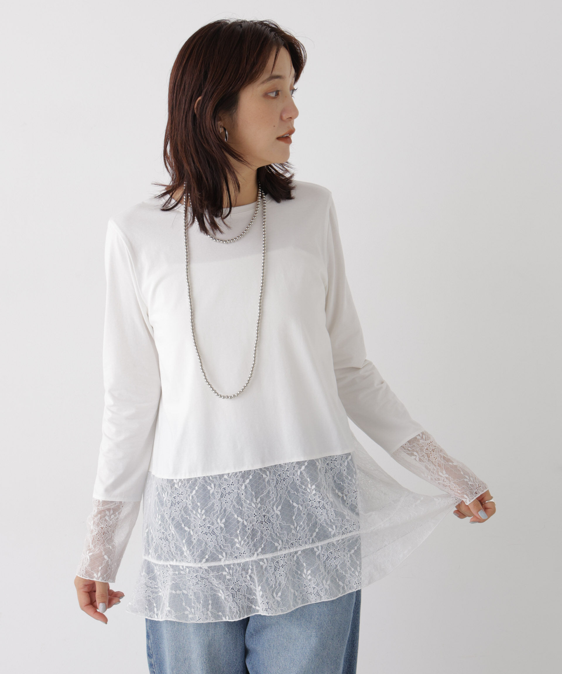 NANO universe「レースフレアヘムカットトップス」|Tシャツ・カットソー|