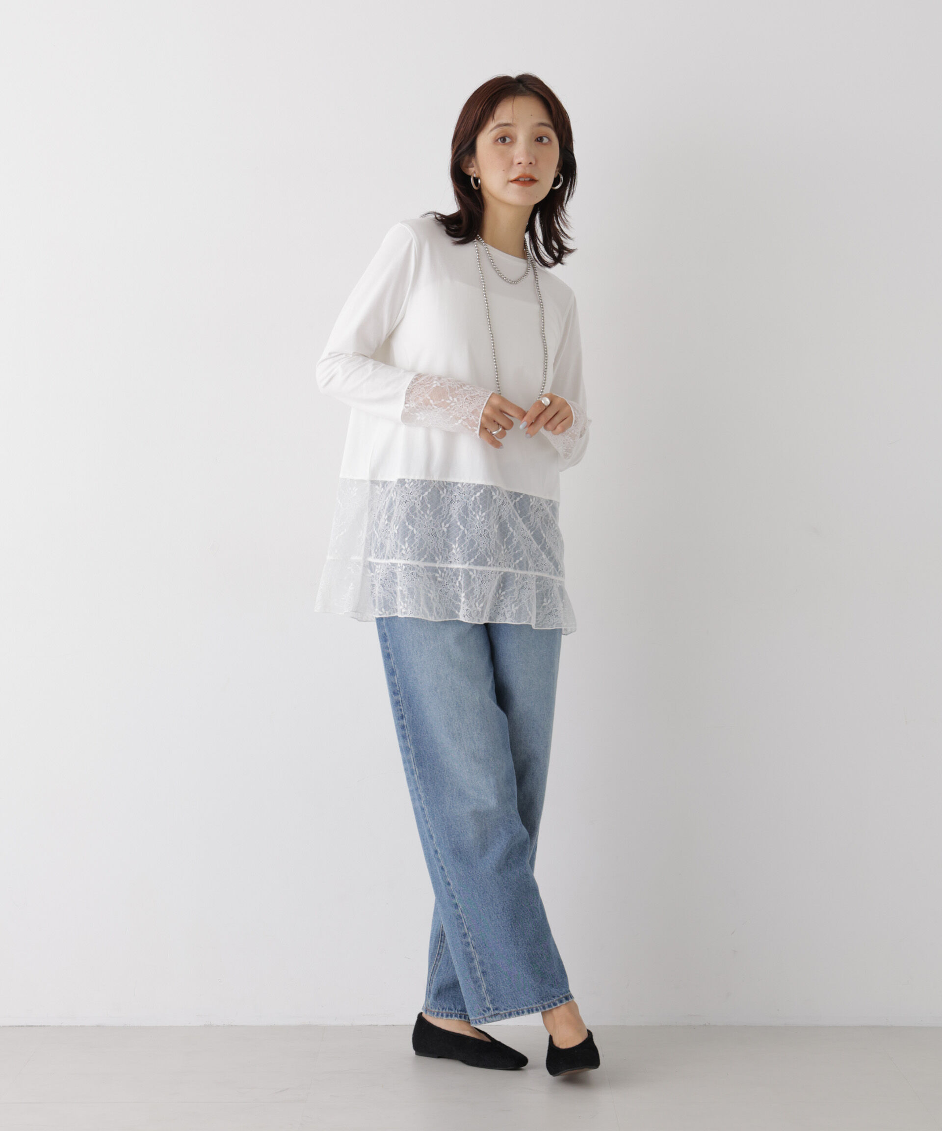 NANO universe「レースフレアヘムカットトップス」|Tシャツ・カットソー|