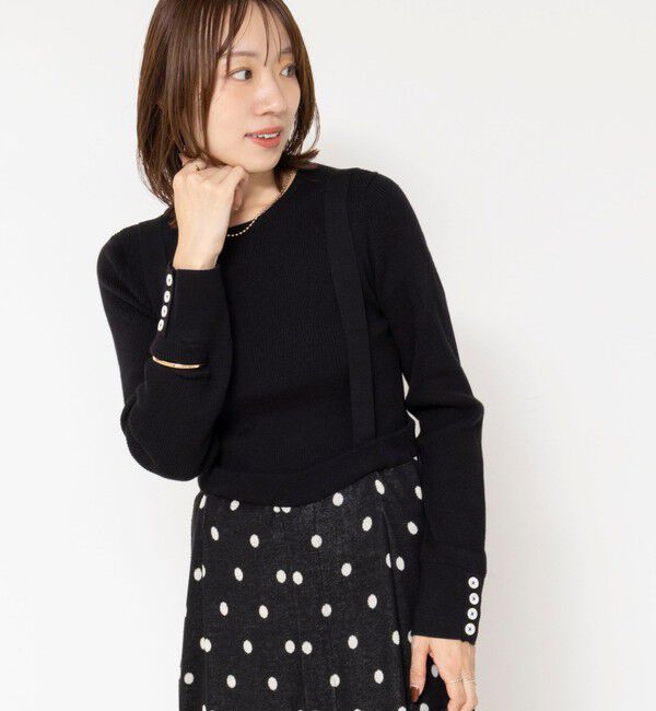 Rie Miller「《アンサンブル対応/手洗い可能》リブクループルオーバー配色ボタン」|ニット・セーター|