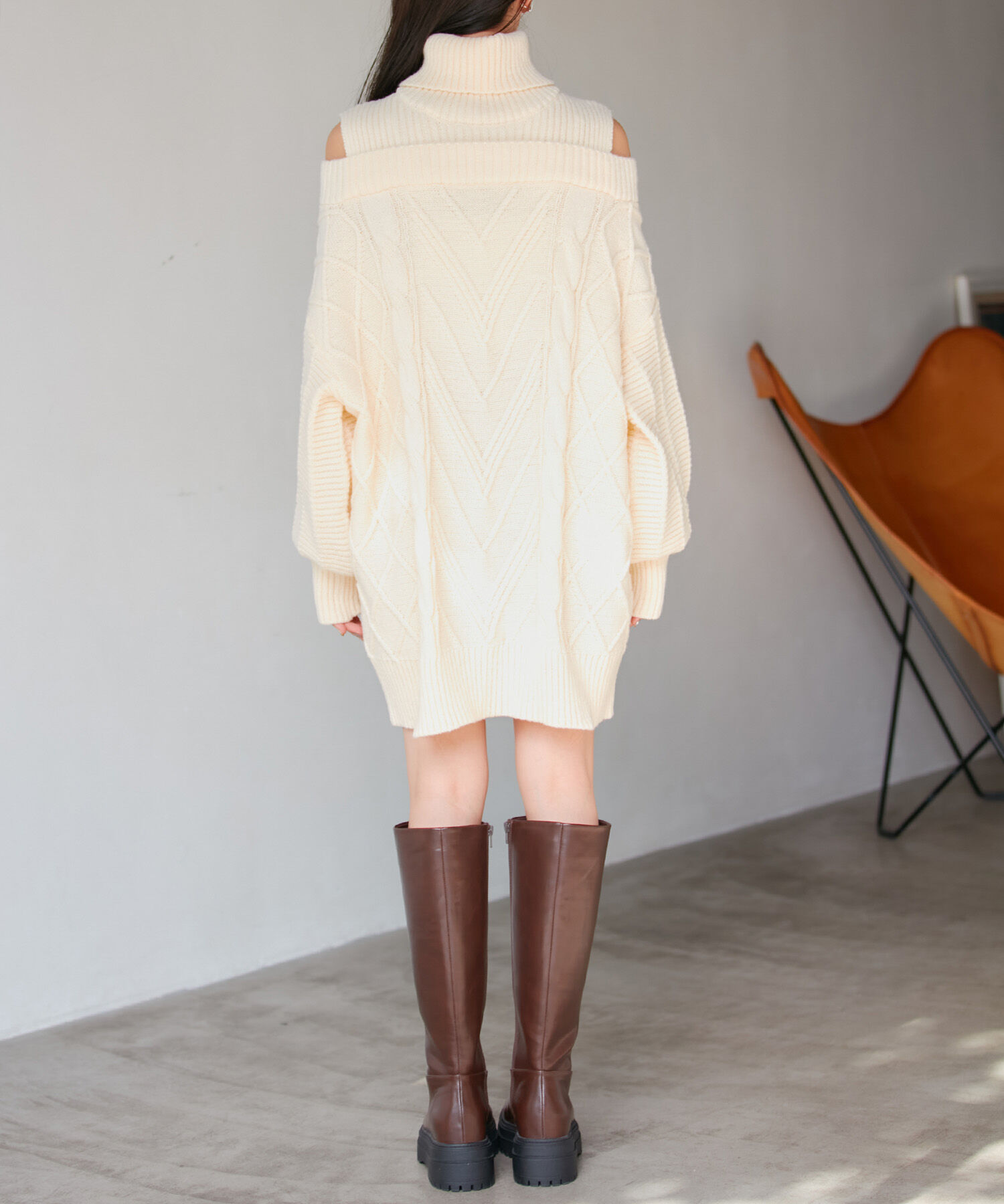 VIS「【洗える】オフショルケーブル編みワンピース」|ワンピース|