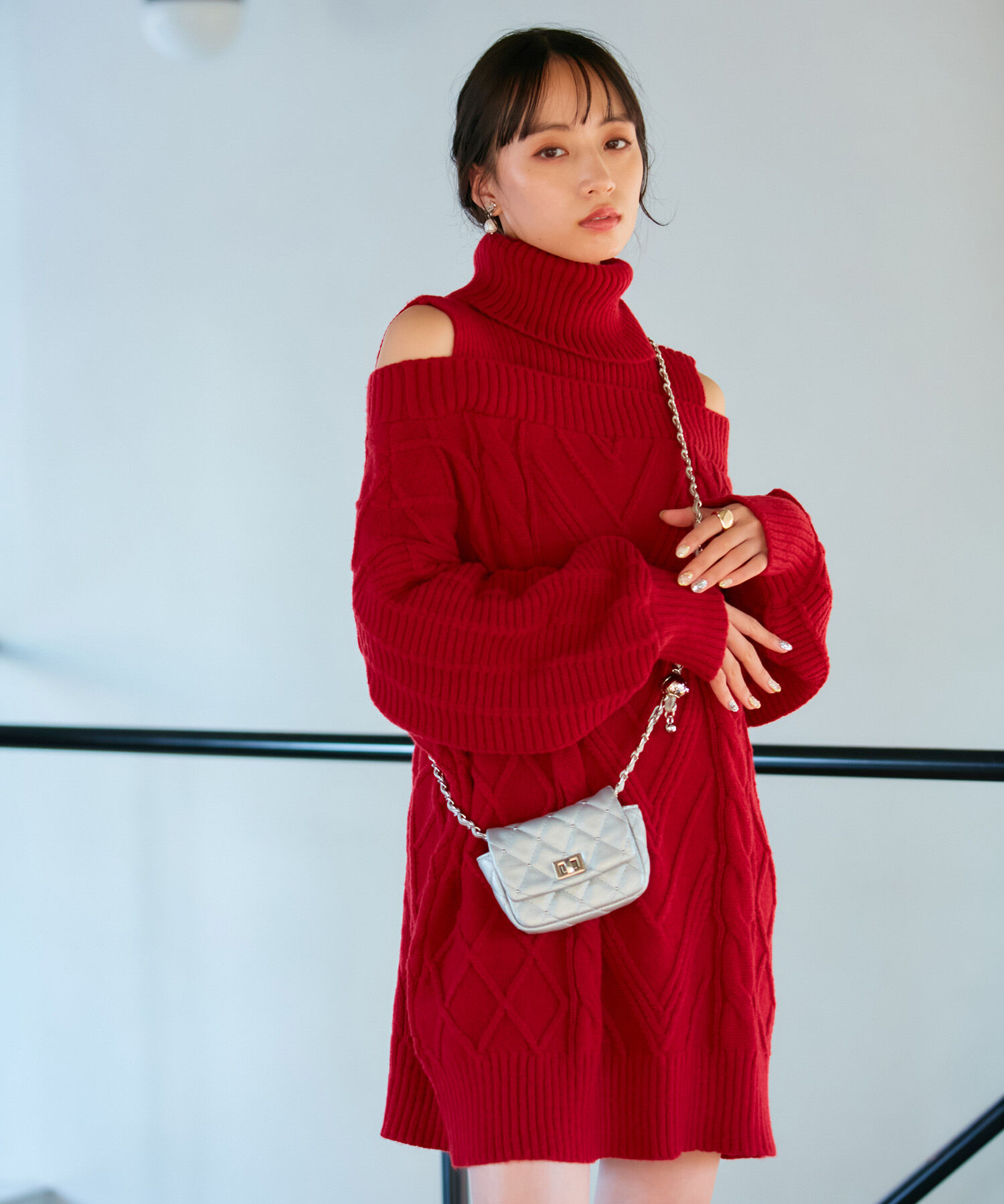 VIS「【洗える】オフショルケーブル編みワンピース」|ワンピース|