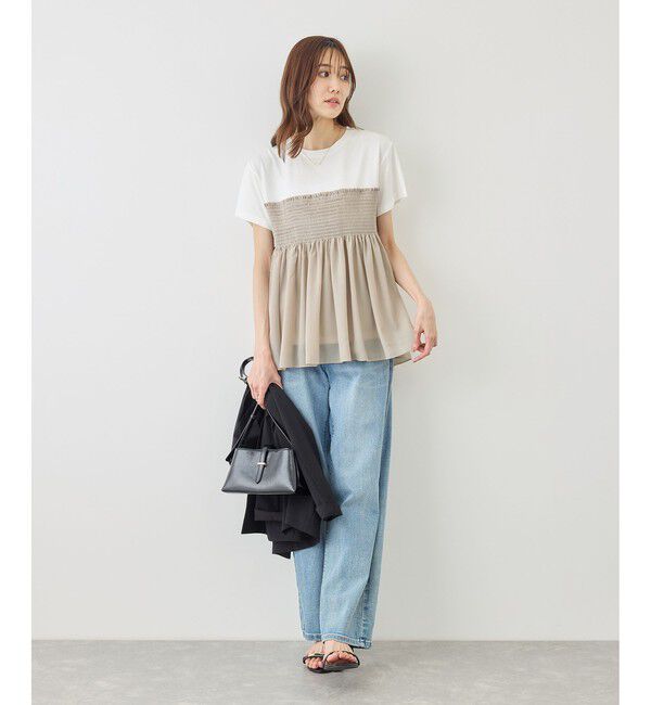 Rope&rsquo;Picnic「【ベストヒット】シャーリングドッキングハーフスリーブカットソー」|Tシャツ・カットソー|