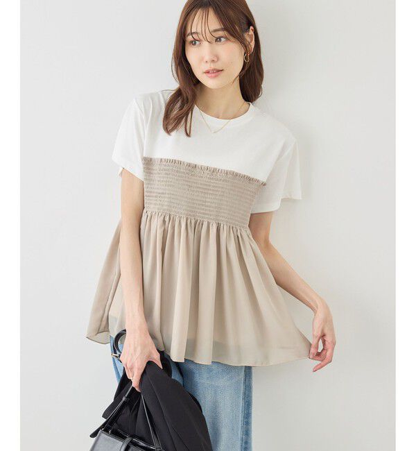 Rope&rsquo;Picnic「【ベストヒット】シャーリングドッキングハーフスリーブカットソー」|Tシャツ・カットソー|