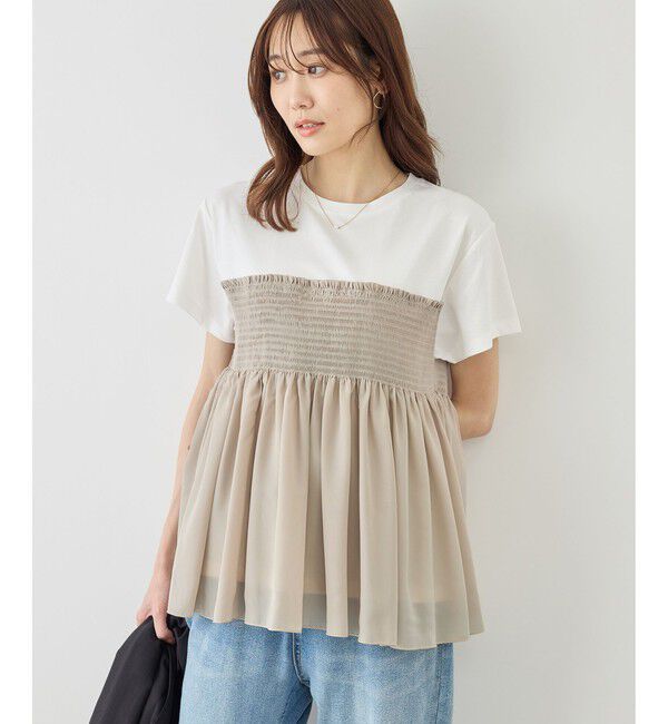 Rope&rsquo;Picnic「【ベストヒット】シャーリングドッキングハーフスリーブカットソー」|Tシャツ・カットソー|