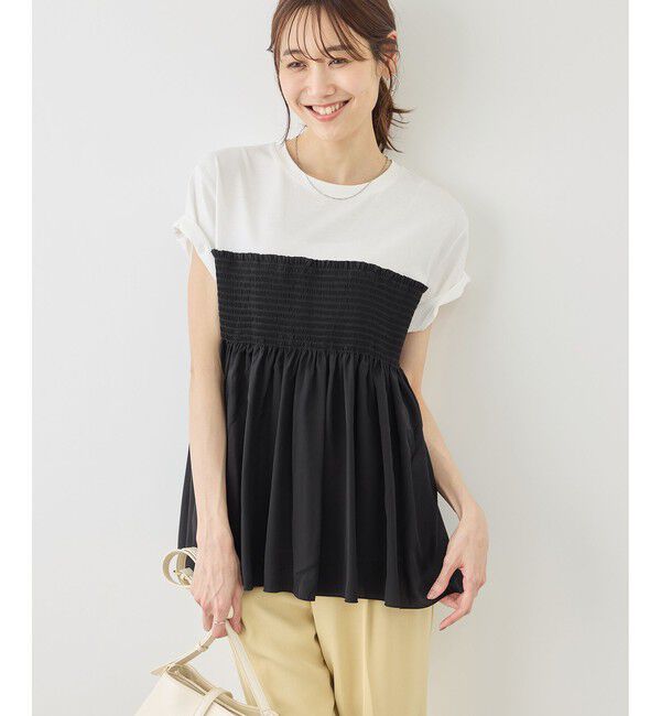 Rope&rsquo;Picnic「【ベストヒット】シャーリングドッキングハーフスリーブカットソー」|Tシャツ・カットソー|