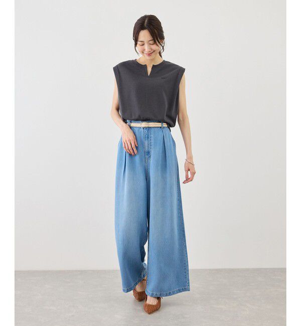 Rope&rsquo;Picnic「キーネックラメ入りミニ裏毛トップス/汗染み防止・セットアップ対応」|Tシャツ・カットソー|