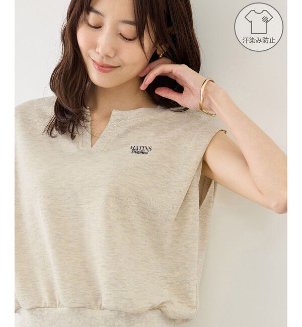Rope&rsquo;Picnic「キーネックラメ入りミニ裏毛トップス/汗染み防止・セットアップ対応」|Tシャツ・カットソー|グレーサブ(09)