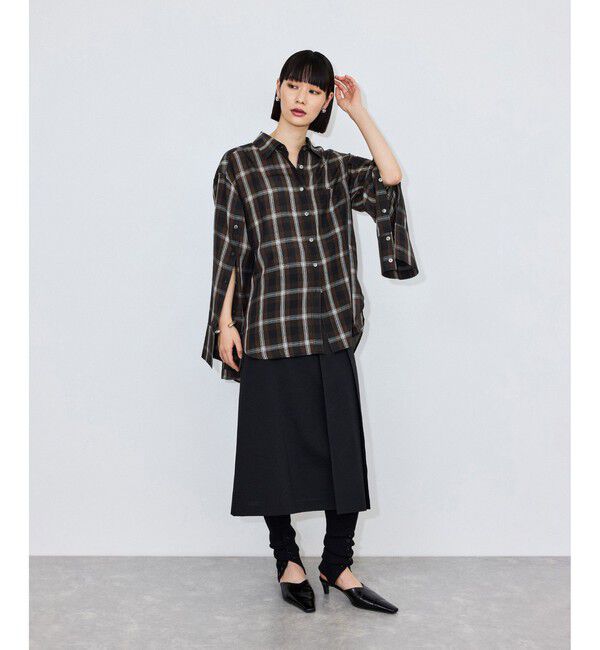 ADAM ET ROPE'「【サステナブル】チェック&ソリッド スリットシャツ」|シャツ・ブラウス|