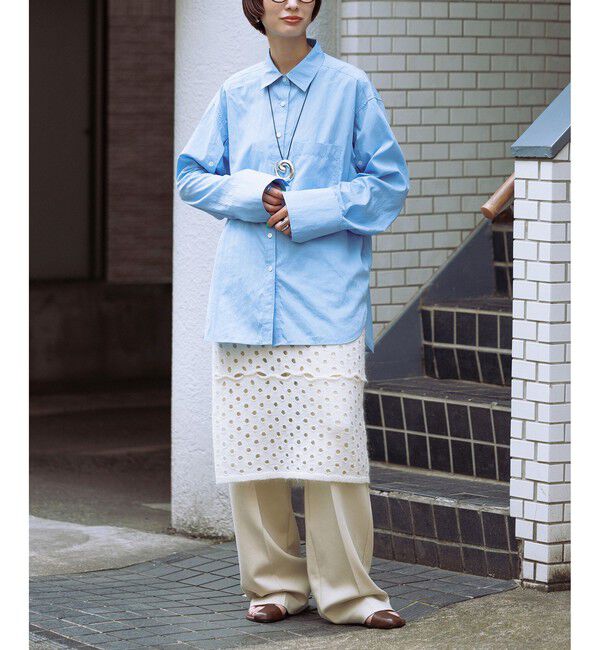 ADAM ET ROPE'「【サステナブル】チェック&ソリッド スリットシャツ」|シャツ・ブラウス|