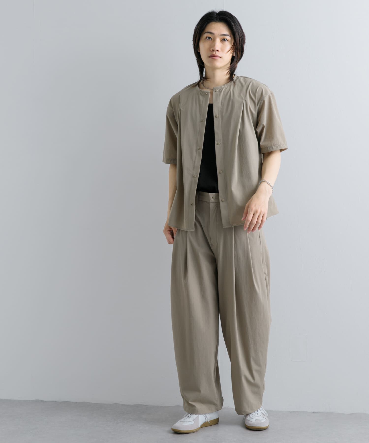 SENSE OF PLACE by URBAN RESEARCH「Uiscel　4WAYストレッチタックノーカラーシャツ5分袖」|シャツ・ブラウス|