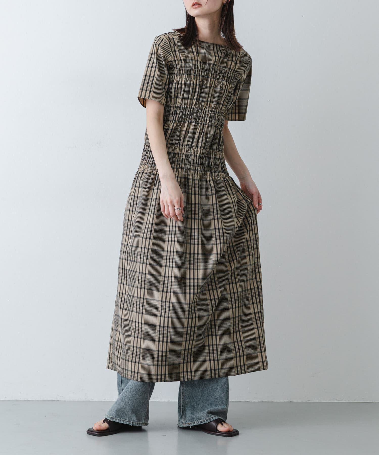 SENSE OF PLACE by URBAN RESEARCH「チェックシャーリングワンピース」|ワンピース|