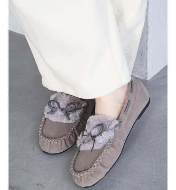  「《WEB限定》ファーデザインモカシンシューズ」|モカシン|グレー