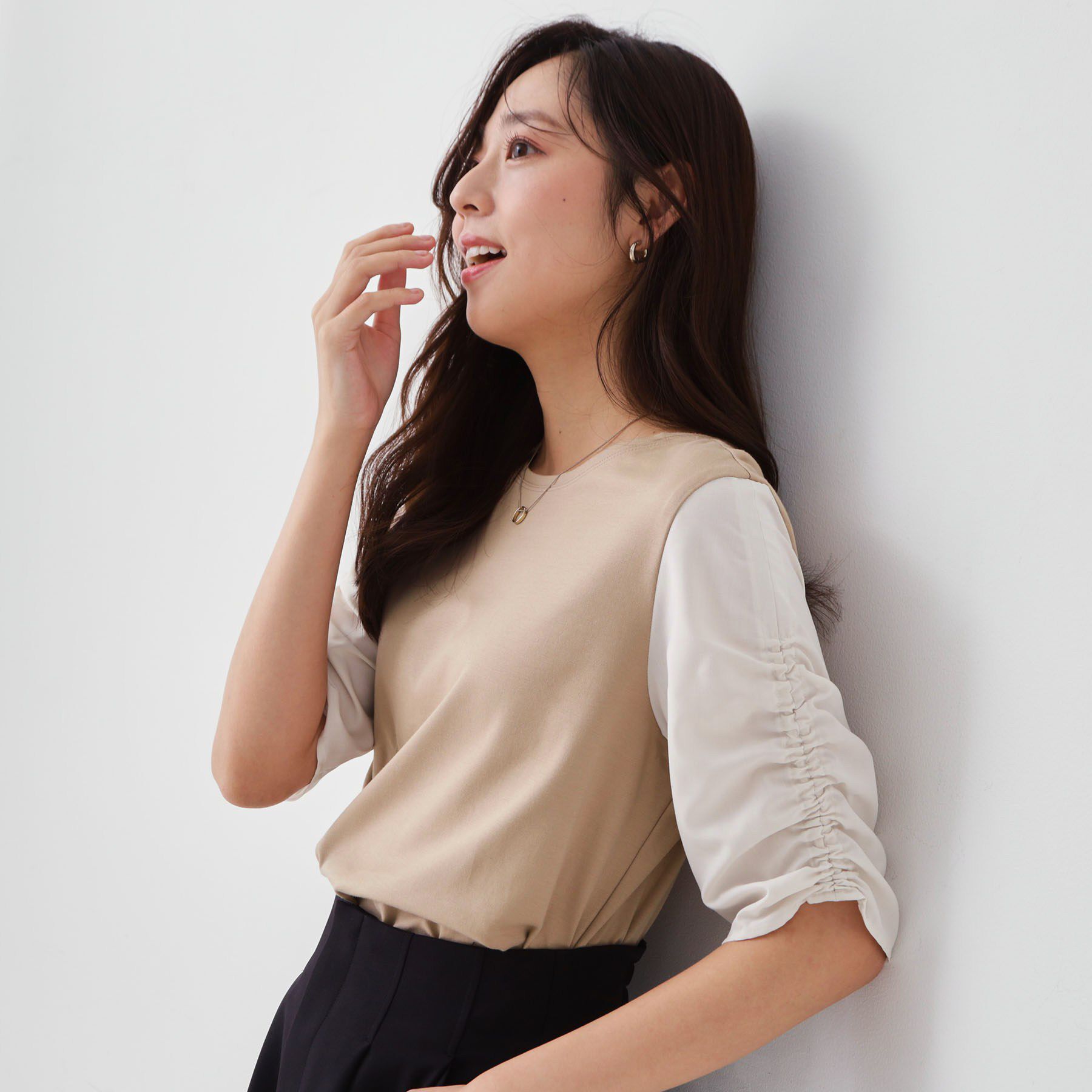 COUP DE CHANCE「【手洗い可／日本製】袖ギャザーカットソー」|Tシャツ・カットソー|ベージュ(552)