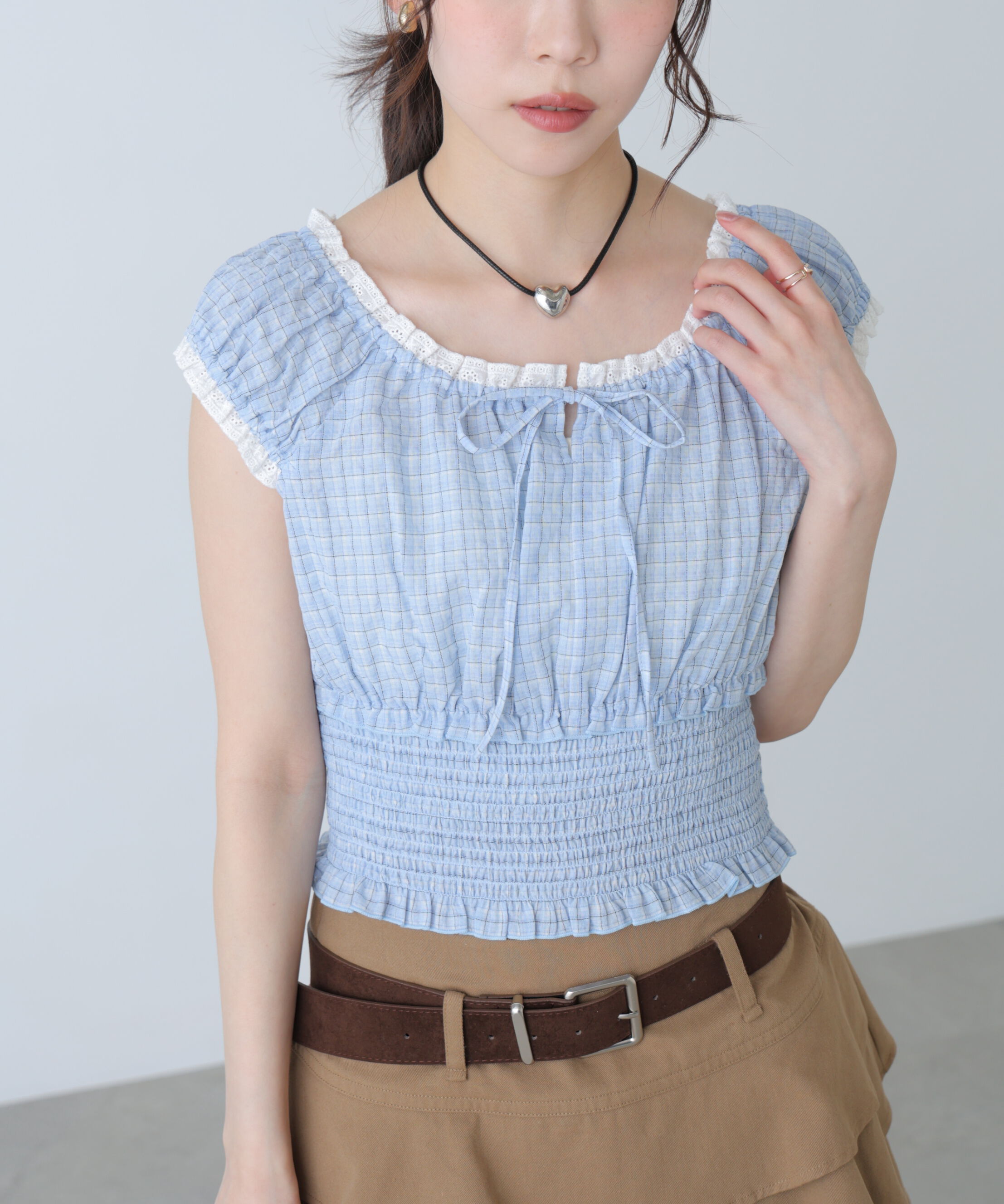  「2wayオフショルチェックブラウス」|シャツ・ブラウス|