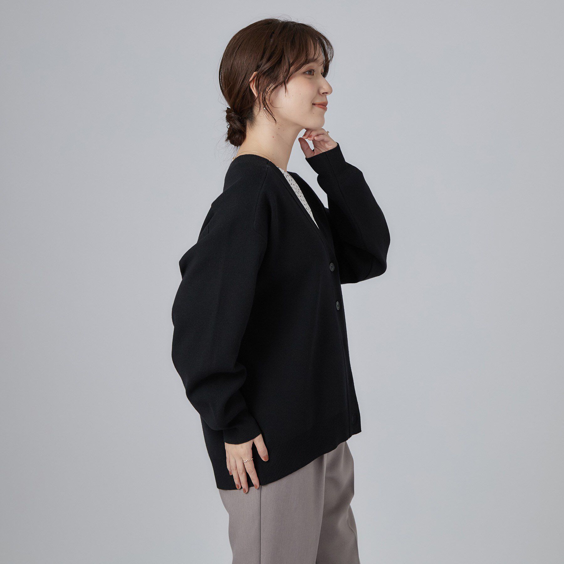 SHOO･LA･RUE「【毛玉レス/S-LL/洗濯機可/体型カバー】Vネックゆったりカーディガン」|カーディガン|