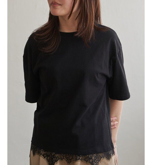 VENCE share style「裾レースレイヤード風Tシャツ」|Tシャツ・カットソー|ブラック