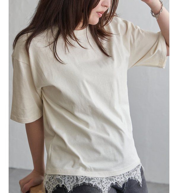 VENCE share style「裾レースレイヤード風Tシャツ」|Tシャツ・カットソー|アイボリー