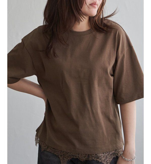 VENCE share style「裾レースレイヤード風Tシャツ」|Tシャツ・カットソー|ブラウン