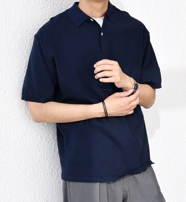 SHIPS any「SHIPS any:〈接触冷感〉ハイゲージ リネンミックス サマー ニット ポロシャツ 25SS◇」|ポロシャツ|ネイビー