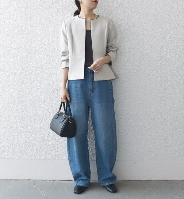 SHIPS any「【WEB限定】〈洗濯機可能〉ダブルクロス  ペプラム ノーカラー ジャケット［NAVY BLUE］」|ノーカラージャケット|