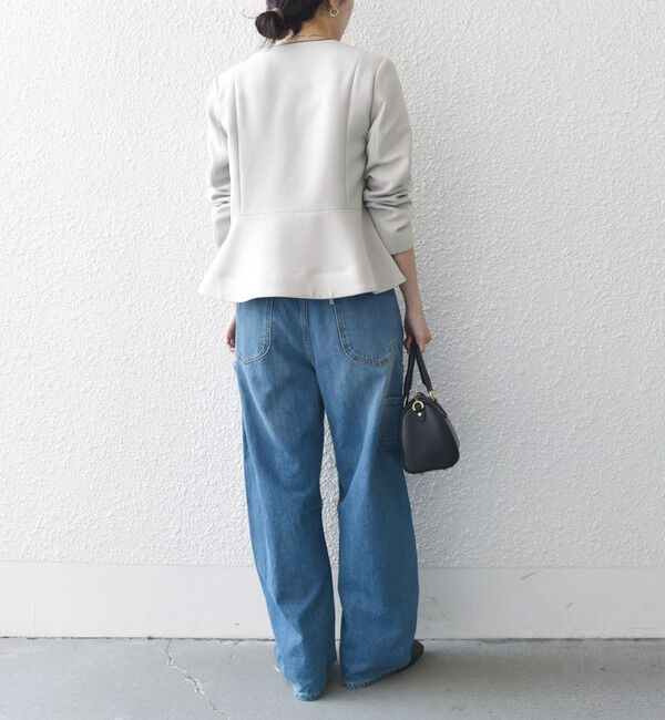 SHIPS any「【WEB限定】〈洗濯機可能〉ダブルクロス  ペプラム ノーカラー ジャケット［NAVY BLUE］」|ノーカラージャケット|