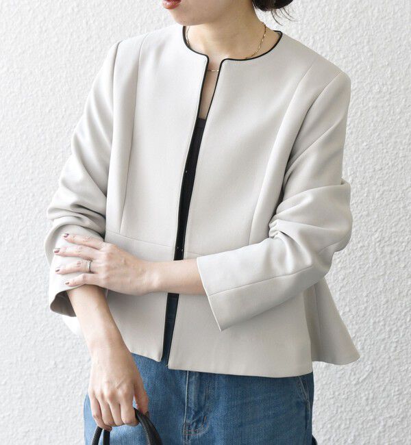 SHIPS any「【WEB限定】〈洗濯機可能〉ダブルクロス  ペプラム ノーカラー ジャケット［NAVY BLUE］」|ノーカラージャケット|