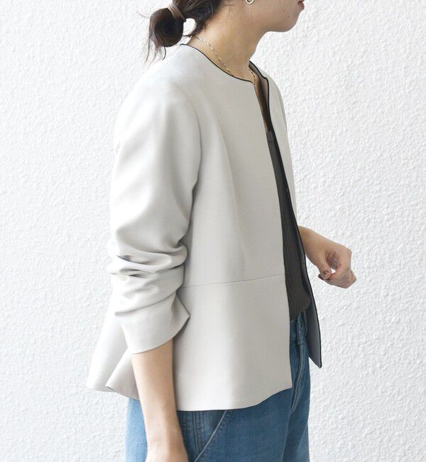 SHIPS any「【WEB限定】〈洗濯機可能〉ダブルクロス  ペプラム ノーカラー ジャケット［NAVY BLUE］」|ノーカラージャケット|