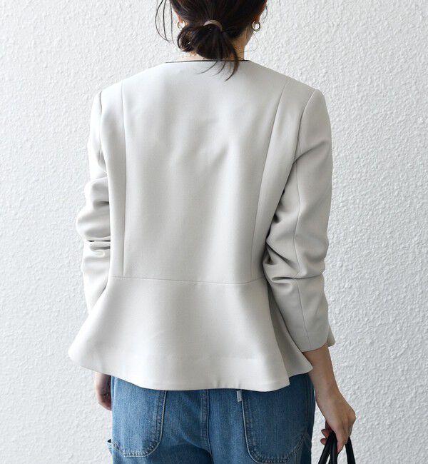 SHIPS any「【WEB限定】〈洗濯機可能〉ダブルクロス  ペプラム ノーカラー ジャケット［NAVY BLUE］」|ノーカラージャケット|
