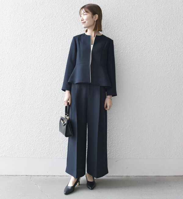 SHIPS any「【WEB限定】〈洗濯機可能〉ダブルクロス  ペプラム ノーカラー ジャケット［NAVY BLUE］」|ノーカラージャケット|