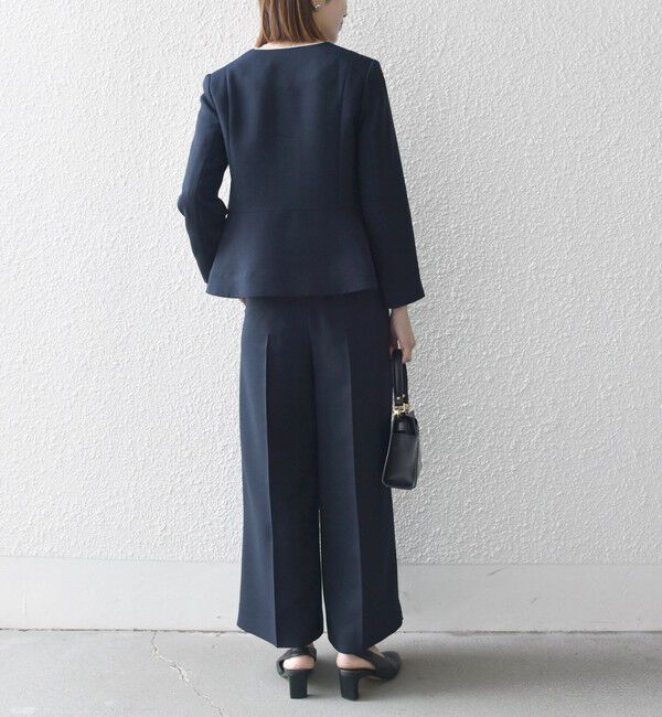 SHIPS any「【WEB限定】〈洗濯機可能〉ダブルクロス  ペプラム ノーカラー ジャケット［NAVY BLUE］」|ノーカラージャケット|