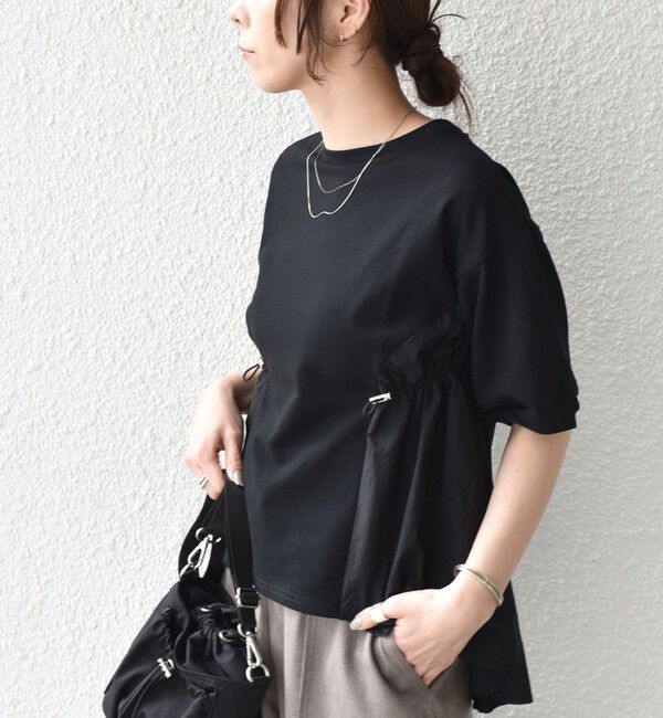 SHIPS Colors 「SHIPS Colors:〈洗濯機可能〉ミニ裏毛 ドッキング トップス◇」|Tシャツ・カットソー|ブラック